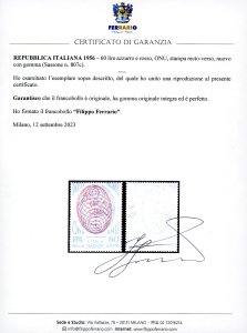 1956 - 60 lire ONU, stampa ... 