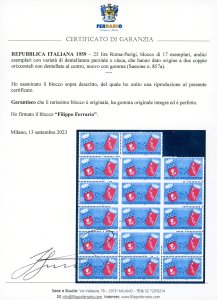 1959 - 25 lire Roma-Parigi, blocco ... 