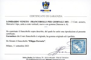 1851 - 3 cent. Mercurio azzurro, I ... 