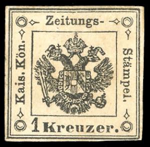 1859 - 1 kr. nero, I tipo (2), gomma ... 