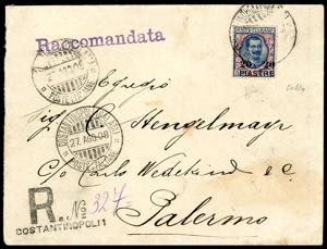 COSTANTINOPOLI 1908 - 20 pi., su 5 lire, III ... 