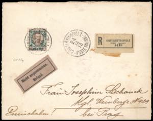 COSTANTINOPOLI 1913 - 4 pi. su 1 lira IV ... 