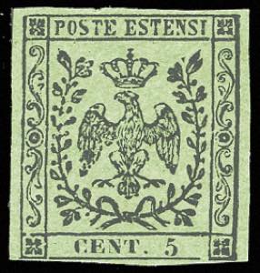 1852 - 5 cent. verde, senza punto dopo le ... 