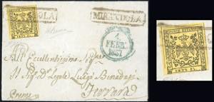 1857 - 15 cent. giallo, errore tipografico ... 