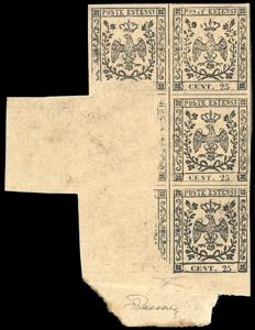 1852 - 25 cent. camoscio (4a), blocco di ... 
