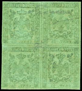 1852 - 25 cent. verde, errore di ... 