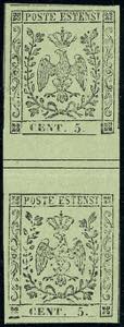1855 - 5 cent. verde oliva (8), coppia ... 