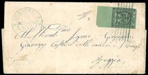 1857 - 5 cent. verde oliva, punto dopo le ... 