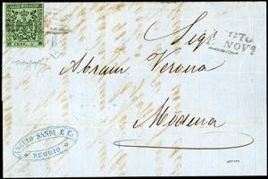 1857 - 5 cent. verde oliva, errore ... 