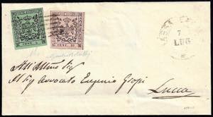 1857 - 5 cent. verde oliva, senza punto dopo ... 