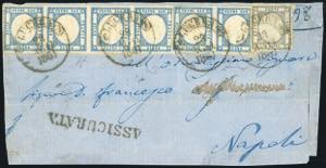 1861 - 2 grana azzurro chiaro, striscia di ... 