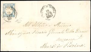 1861 - 2 grana azzurro chiaro, filetto di ... 