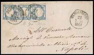 1861 - 2 grana azzurro chiaro, striscia ... 