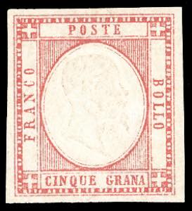 1861 - 5 grana rosa carminio (21), gomma ... 