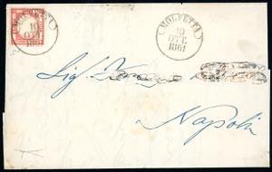 1861 - 5 grana rosso carminio (21), PARZIALE ... 