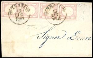 1861 - 5 grana lilla (21c), striscia ... 