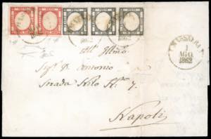 1862 - 5 grana carminio, coppia orizzontale, ... 