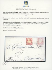 1862 - 5 grana rosa, STAMPA RECTO ... 