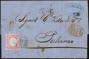 1861 - 5 grana rosso carminio, filetto di ... 