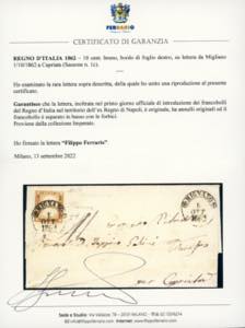 1862 - 10 cent. bruno (1c), bordo ... 