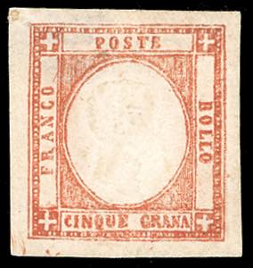 1861 - 5 grana vermiglio, falso per posta ... 