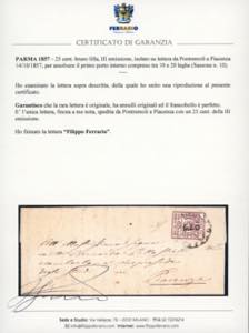 1857 - 25 cent. bruno lilla, III ... 