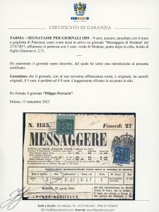 1855 - 9 cent. azzurro (2), tre ... 