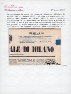 1857 - 9 cent. azzurro (2), corto ... 