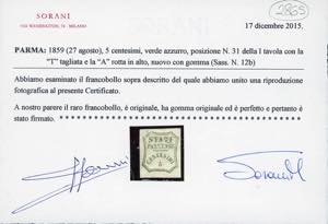 1859 - 5 cent. verde azzurro, I ... 