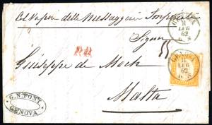 SARDEGNA-MALTA 1862 - 80 cent. giallo ... 