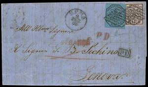 1858 - 5 baj rosa chiaro, 7 baj azzurro ... 