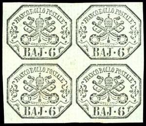 1852 - 6 baj grigio verdastro (7), blocco di ... 