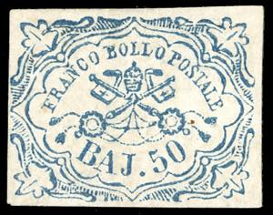 1852 - 50 baj azzurro (10), gomma originale, ... 
