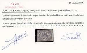 1852 - 50 baj azzurro (10), gomma ... 