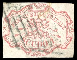 1852 - 1 scudo rosa carminio (11), perfetto ... 