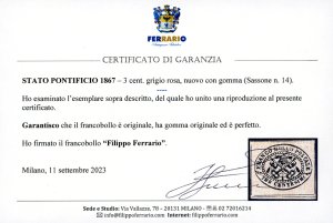 1867 - 3 cent. grigio rosa (14), ... 