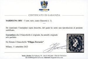 1851 - 5 cent. nero (1), usato, ... 