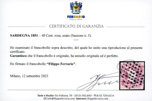 1851 - 40 cent. rosa (3), usato, ... 