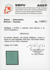 1853 - 5 cent. verde (4), gomma ... 