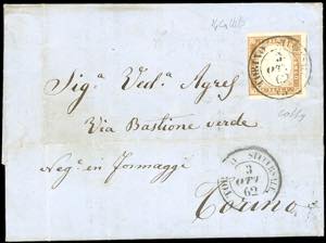 1862 - 10 cent. bruno rossastro (14Cn), tre ... 