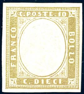 1862 - 10 cent. oliva chiaro (14Db), gomma ... 