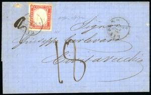 1863 - 40 cent. rosa vermiglio (16F), doppia ... 