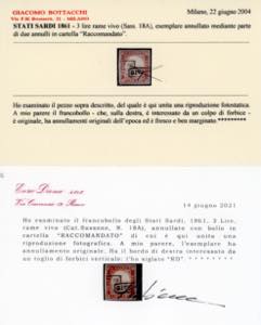 1861 - 3 lire rame, un esemplare e ... 