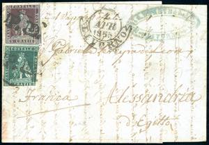 TOSCANA-EGITTO 1853 - 4 crazie verde azzurro ... 