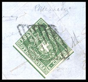1860 - 5 cent. verde (A2), linea ... 