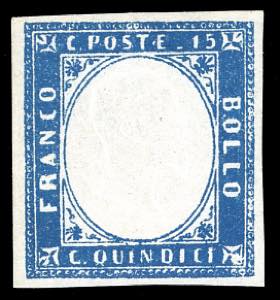 1863 - 15 cent. azzurro tipo Sardegna (11), ... 