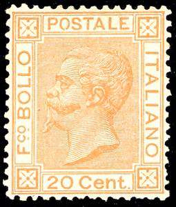 1877 - 20 cent. ocra arancio (28), nuovo, ... 