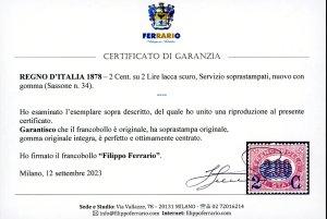 1878 - 2 cent. su 2 lire Servizio ... 