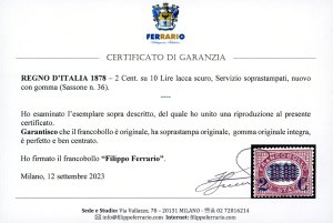 1878 - 2 cent. su 10 lire Servizio ... 