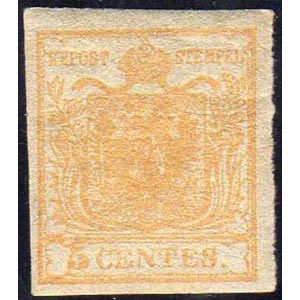 1850 - 5 cent. giallo ocra (1), nuovo, gomma ... 